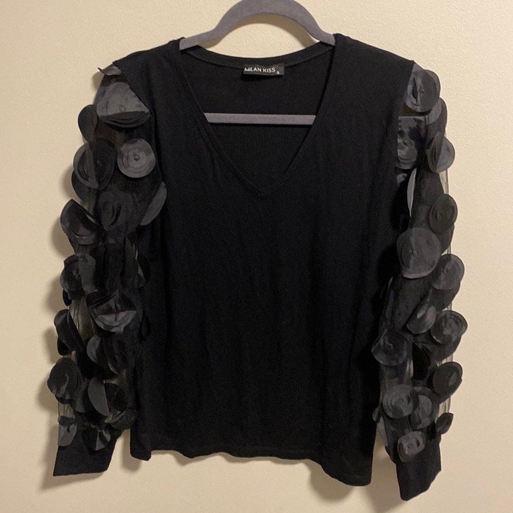 #11. Milan Kiss Long Sleeve Sheer Top with Circle Appliqués